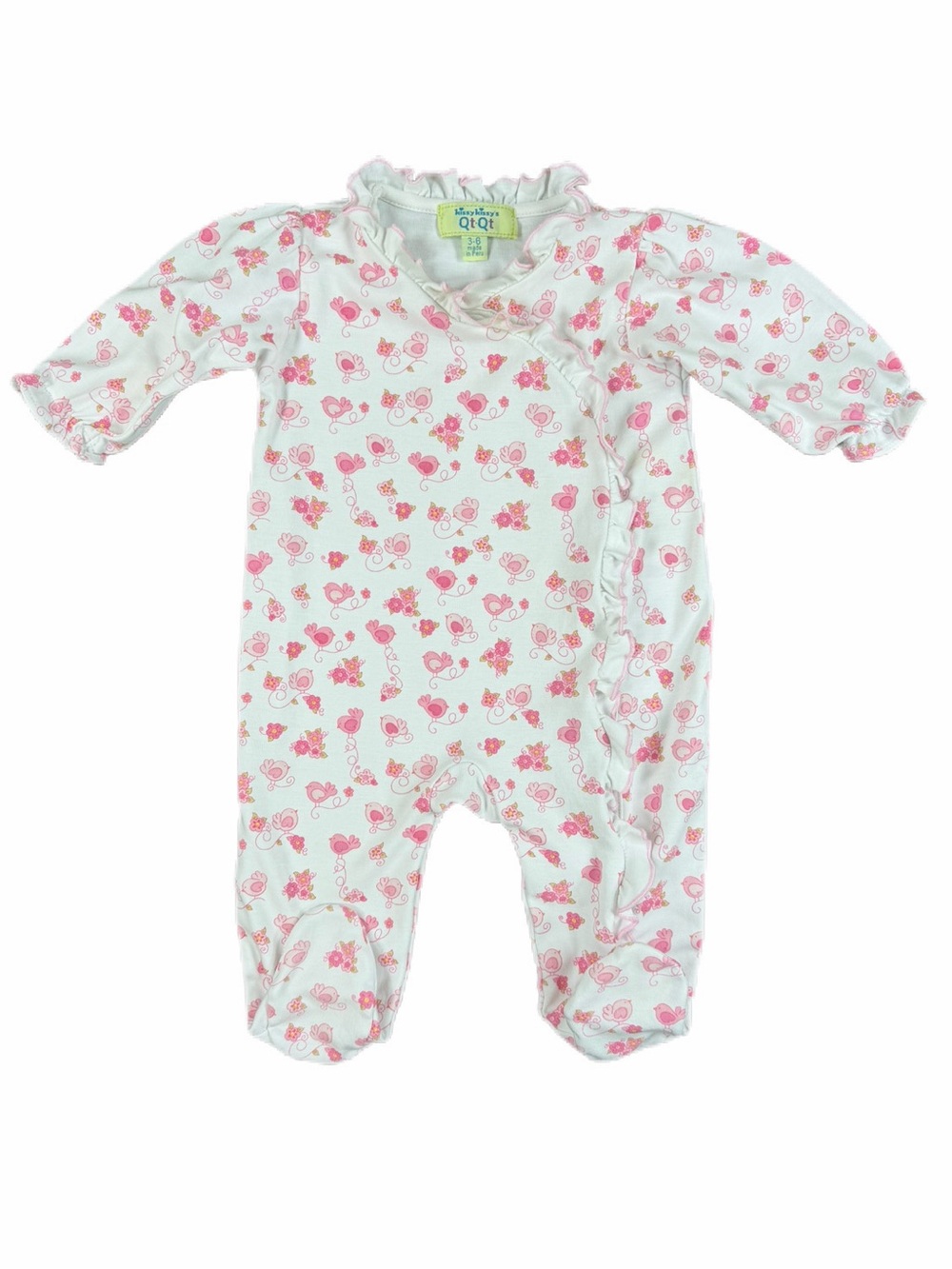 KISSY KISSY QtQt Pima Cotton Bird Print Ruffle Footie - 3-6M